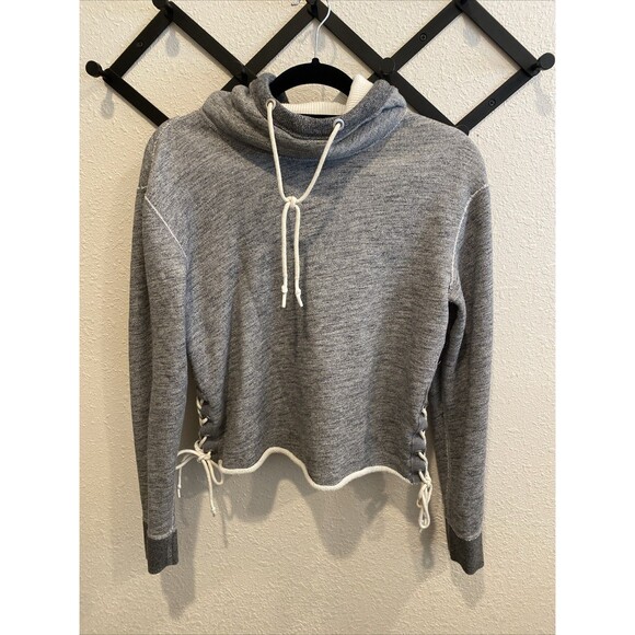 Rag & Bone Amelia Lace Up Hoodie Cropped Sweatshirt, Gray Size XS - Picture 2 of 10